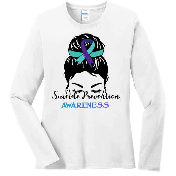 Suicide Prevention Awareness Hair Bun Ribbon Ladies Long Sleeve Shirt