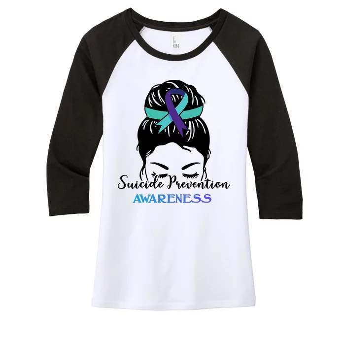 Suicide Prevention Awareness Hair Bun Ribbon Women's Tri-Blend 3/4-Sleeve Raglan Shirt