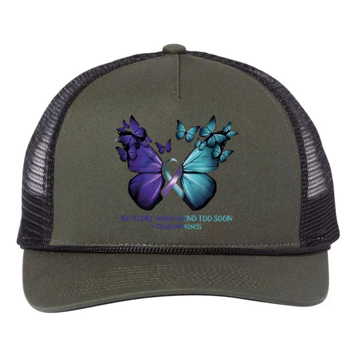 Suicide Prevention Awareness Butterfly No Story Should End Too Soon Retro Rope Trucker Hat Cap