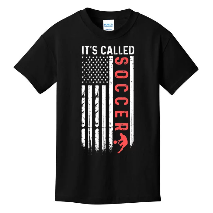 Soccer Players American Flag It's Called Soccer Funny Futbol Kids T-Shirt