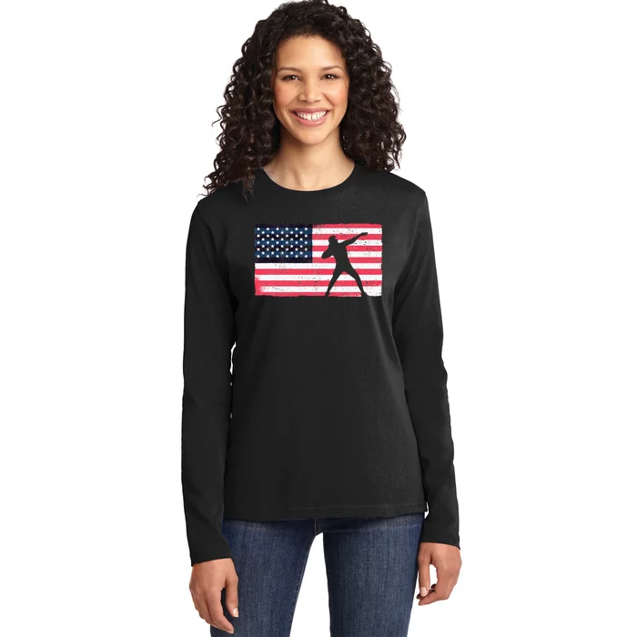 Shot Putter American Flag Usa Ladies Long Sleeve Shirt