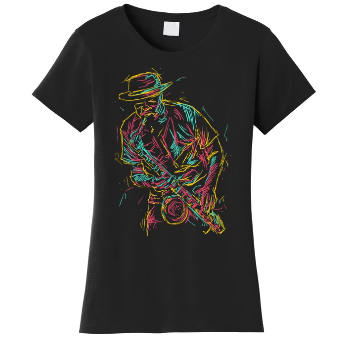 Saxophone Player Abstract Art Women's T-Shirt