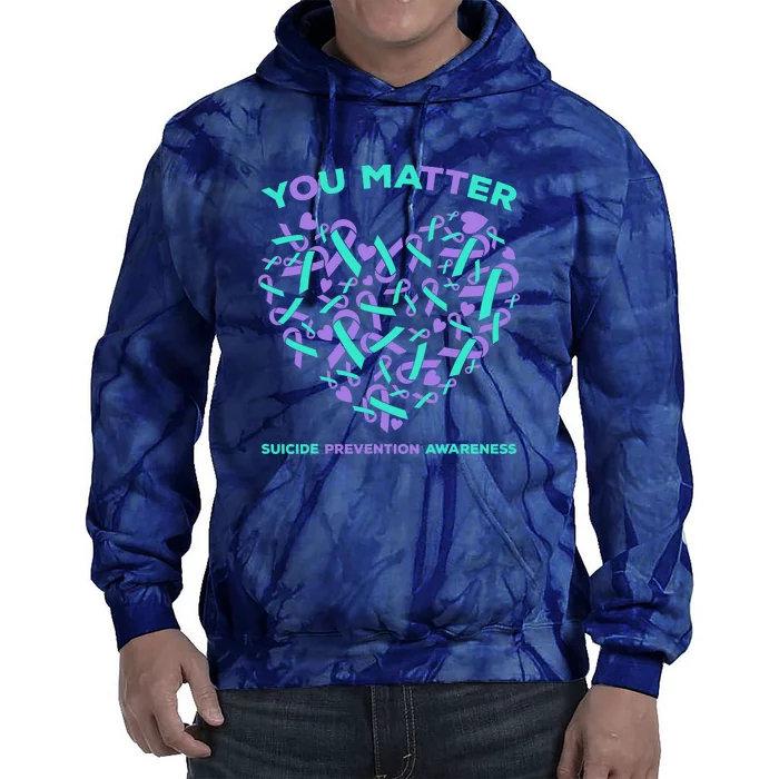 Suicide Prevention Awareness Teal Purple Ribbon You Matter Tie Dye Hoodie