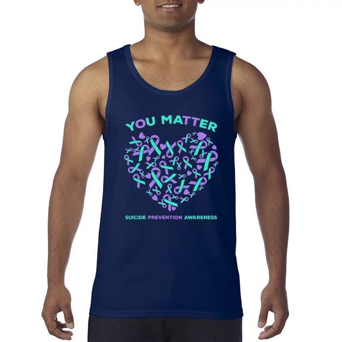 Suicide Prevention Awareness Teal Purple Ribbon You Matter Tank Top