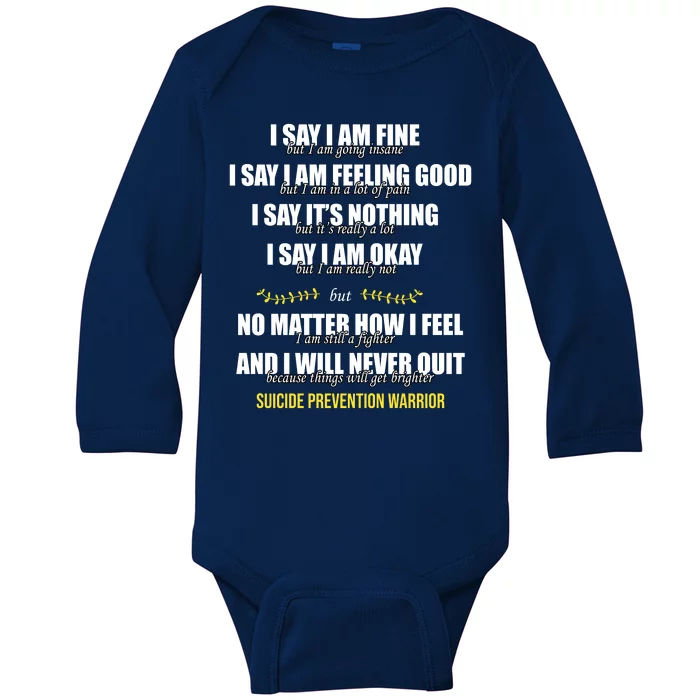 Suicide Prevention Awareness Warrior Quote Baby Long Sleeve Bodysuit