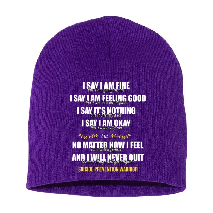 Suicide Prevention Awareness Warrior Quote Short Acrylic Beanie