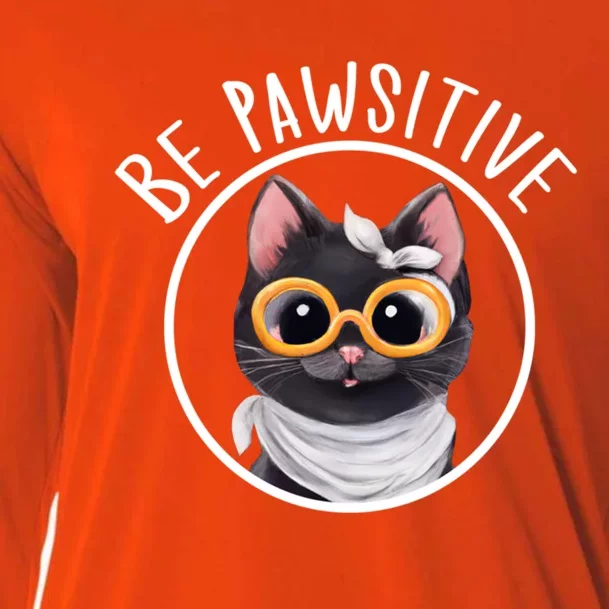 Stay Pawsitive And Cat Pawsitive For Nerdy Cat Gift Cooling Performance Long Sleeve Crew