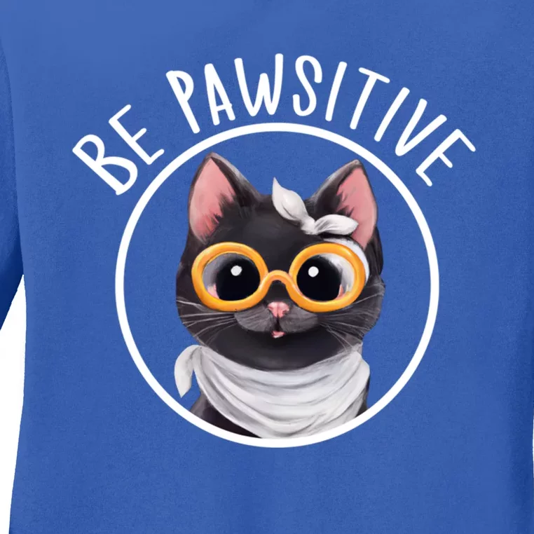 Stay Pawsitive And Cat Pawsitive For Nerdy Cat Gift Ladies Long Sleeve Shirt