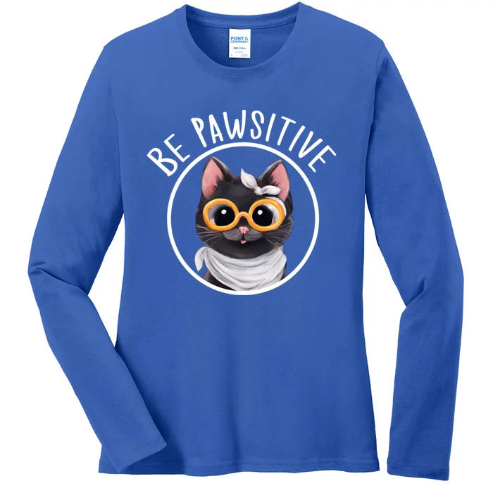 Stay Pawsitive And Cat Pawsitive For Nerdy Cat Gift Ladies Long Sleeve Shirt