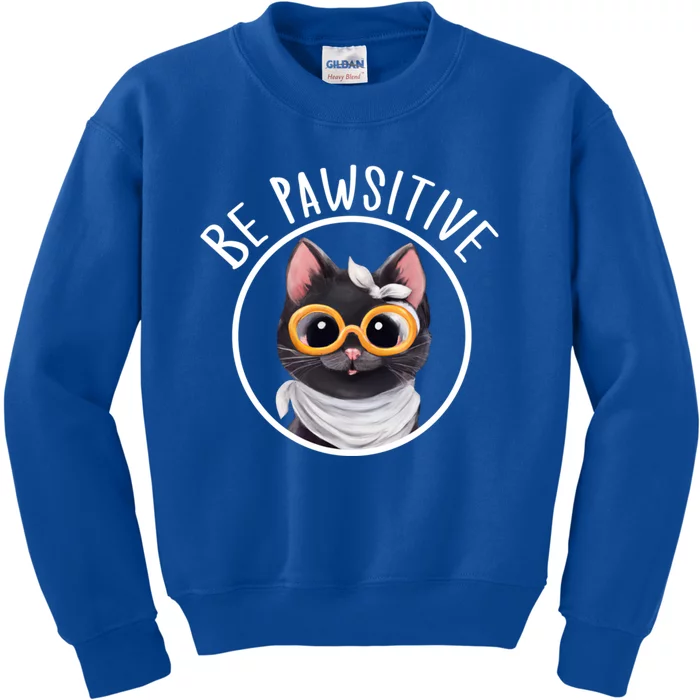 Stay Pawsitive And Cat Pawsitive For Nerdy Cat Gift Kids Sweatshirt