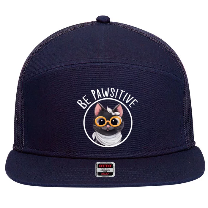 Stay Pawsitive And Cat Pawsitive For Nerdy Cat Gift 7 Panel Mesh Trucker Snapback Hat