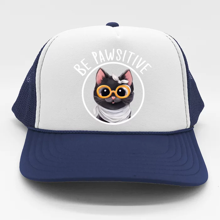 Stay Pawsitive And Cat Pawsitive For Nerdy Cat Gift Trucker Hat