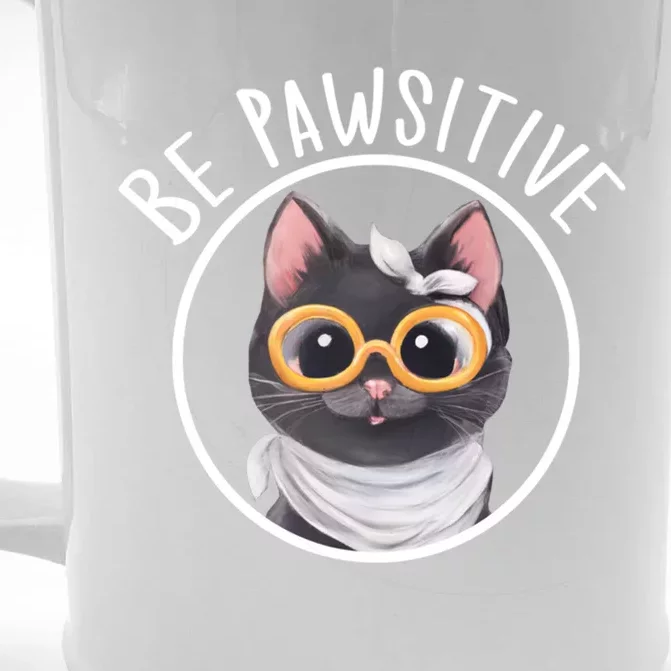 Stay Pawsitive And Cat Pawsitive For Nerdy Cat Gift Front & Back Beer Stein