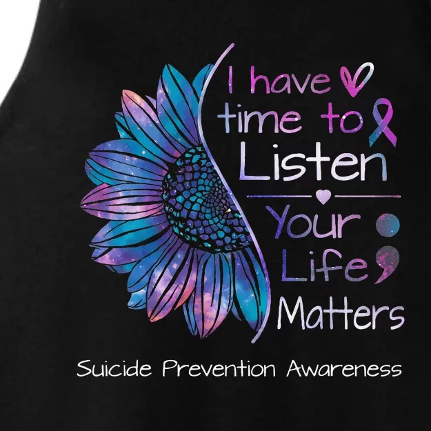 Suicide Prevention Awareness Sunflower Teal & Purple Ribbon Ladies Tri-Blend Wicking Tank