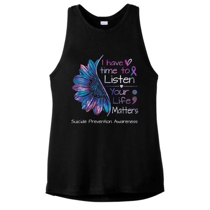 Suicide Prevention Awareness Sunflower Teal & Purple Ribbon Ladies Tri-Blend Wicking Tank