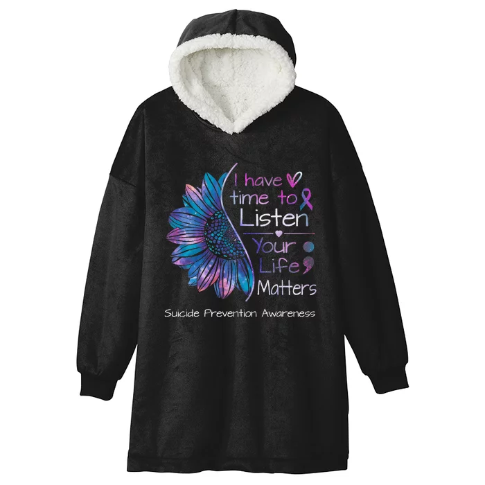 Suicide Prevention Awareness Sunflower Teal & Purple Ribbon Hooded Wearable Blanket