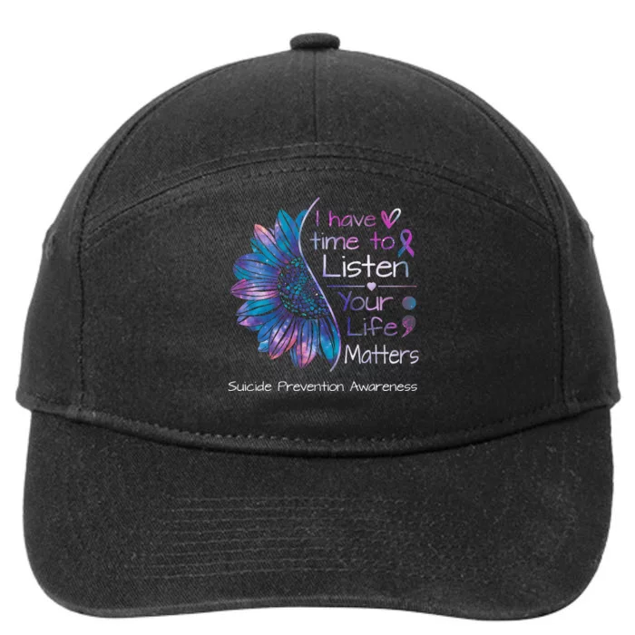 Suicide Prevention Awareness Sunflower Teal & Purple Ribbon 7-Panel Snapback Hat