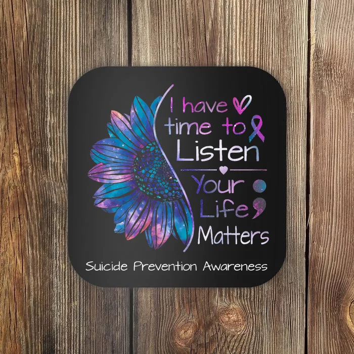 Suicide Prevention Awareness Sunflower Teal & Purple Ribbon Coaster