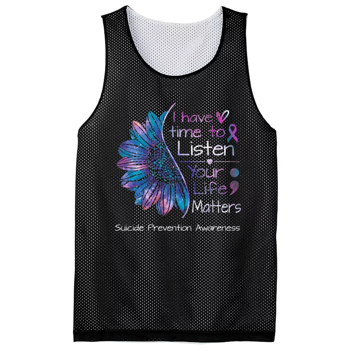 Suicide Prevention Awareness Sunflower Teal & Purple Ribbon Mesh Reversible Basketball Jersey Tank