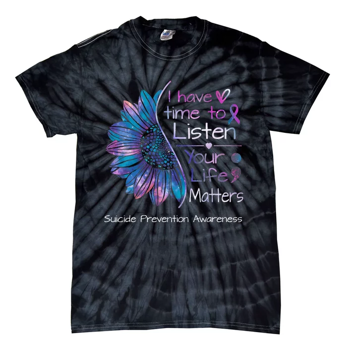 Suicide Prevention Awareness Sunflower Teal & Purple Ribbon Tie-Dye T-Shirt