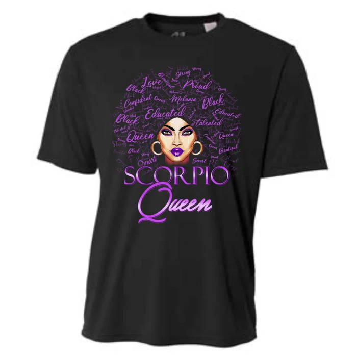 Scorpio Purple Afro Queen Black Zodiac Birthday Gift Cooling Performance Crew T-Shirt