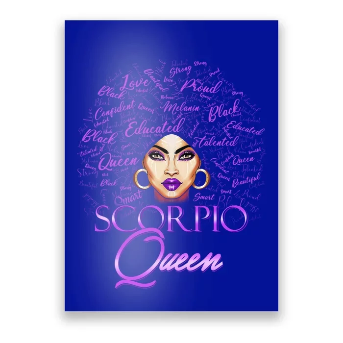 Scorpio Purple Afro Queen Black Zodiac Birthday Gift Poster