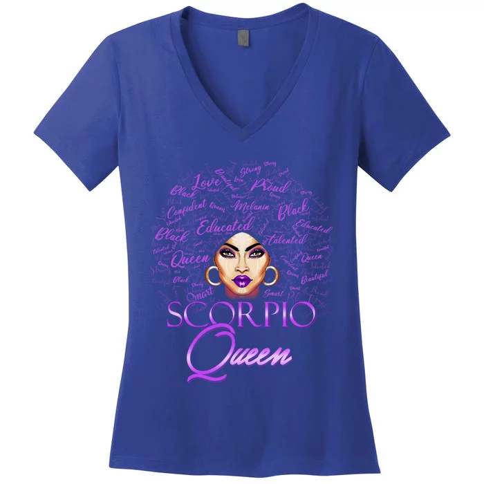 Scorpio Purple Afro Queen Black Zodiac Birthday Gift Women's V-Neck T-Shirt