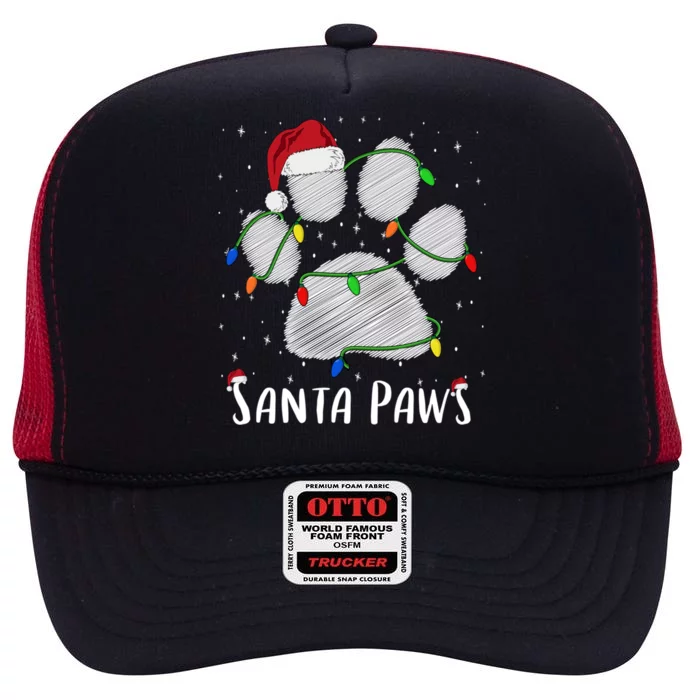 Santa Paw And Claw Santa Cat Christmas Tree Lights Cat Lover Gift High Crown Mesh Trucker Hat