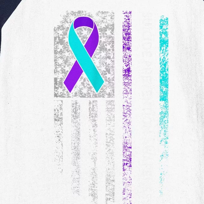 Suicide Prevention Awareness Ribbon American Flag Gift Baseball Sleeve Shirt