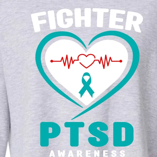 Support Ptsd Awareness Fighter Teal Ribbon Ptsd Awareness Gift Cropped Pullover Crew