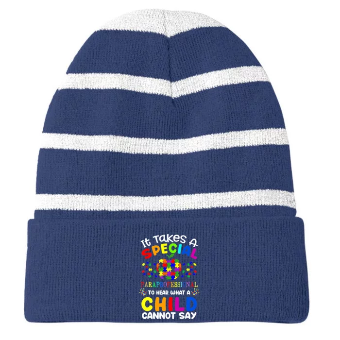 Special Paraprofessional Autism Awareness Striped Beanie with Solid Band