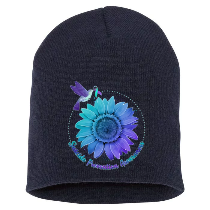 Suicide Prevention Awareness Hummingbird Flower Short Acrylic Beanie