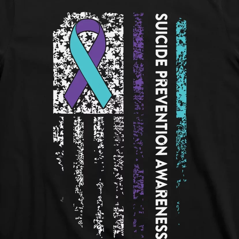 Suicide Prevention Awareness Ribbon American Flag T-Shirt