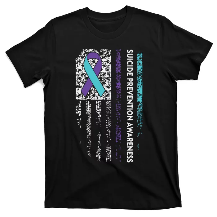 Suicide Prevention Awareness Ribbon American Flag T-Shirt