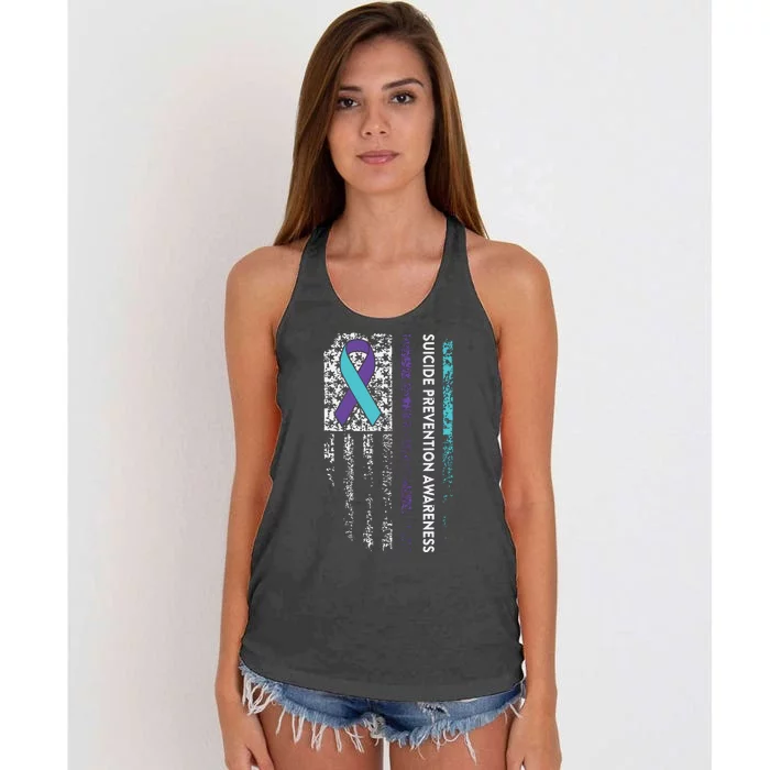 Suicide Prevention Awareness Ribbon American Flag Women's Knotted Racerback Tank