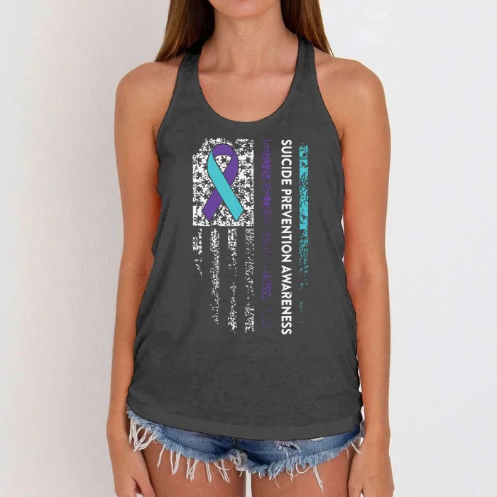 Suicide Prevention Awareness Ribbon American Flag Women's Knotted Racerback Tank