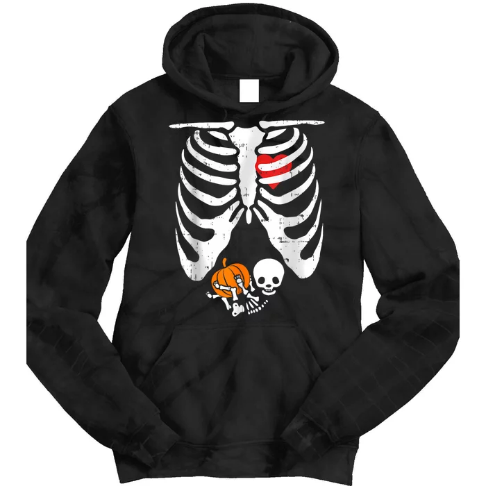 Skeleton Pregnancy Announcement Mom Halloween Tie Dye Hoodie