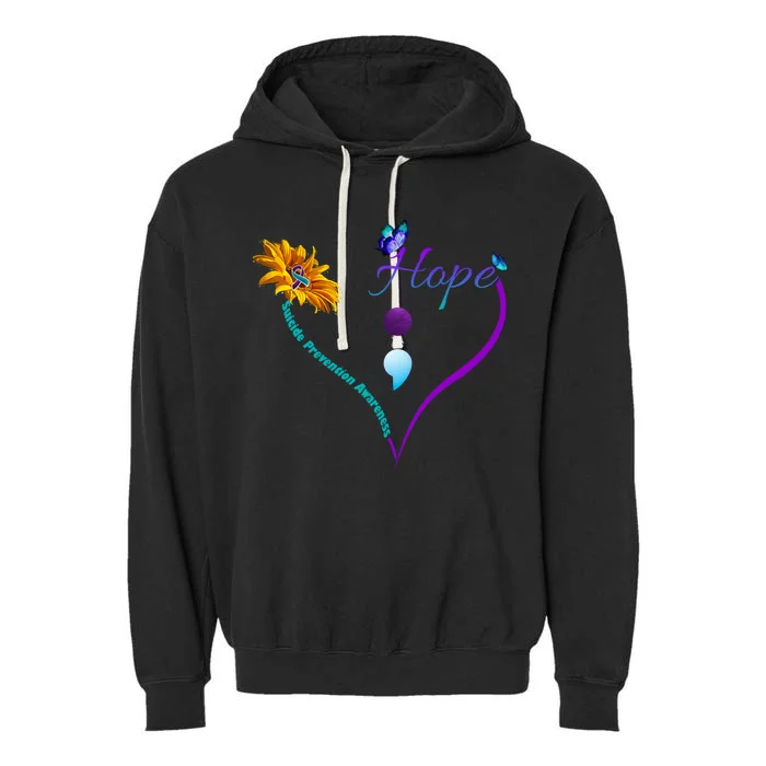 Suicide Prevention Awareness Floral Heart Garment-Dyed Fleece Hoodie