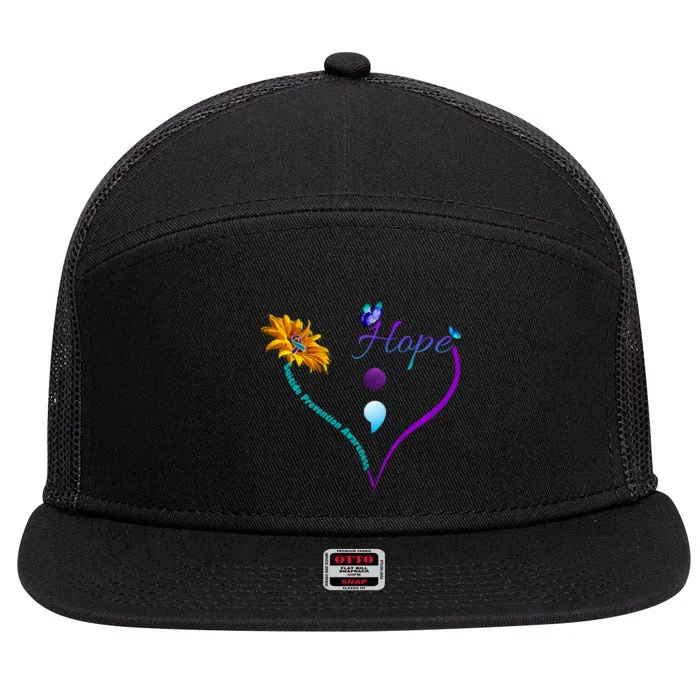 Suicide Prevention Awareness Floral Heart 7 Panel Mesh Trucker Snapback Hat