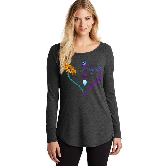 Suicide Prevention Awareness Floral Heart Women's Perfect Tri Tunic Long Sleeve Shirt