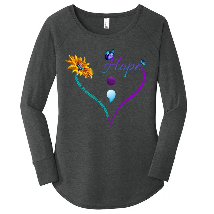 Suicide Prevention Awareness Floral Heart Women's Perfect Tri Tunic Long Sleeve Shirt