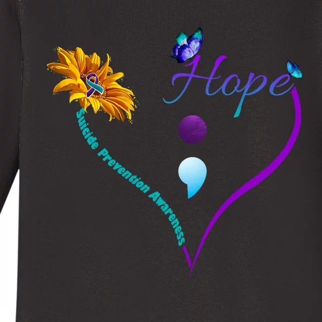 Suicide Prevention Awareness Floral Heart Baby Long Sleeve Bodysuit