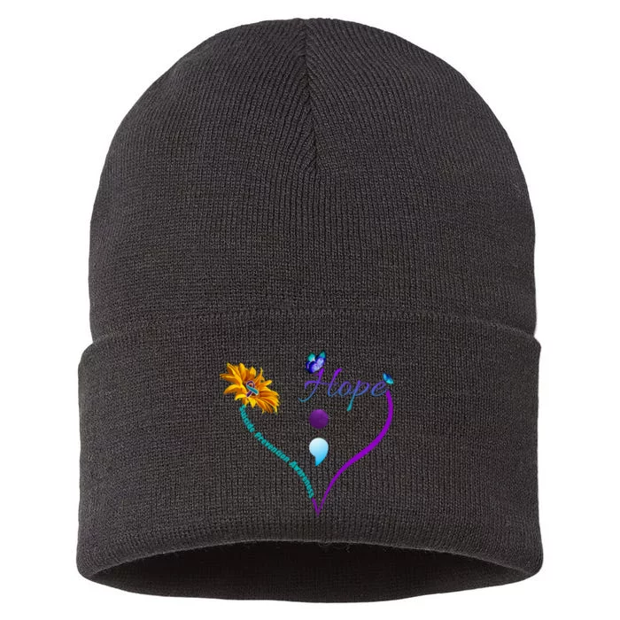 Suicide Prevention Awareness Floral Heart Sustainable Knit Beanie