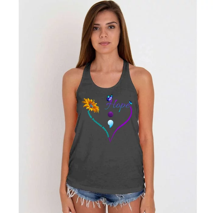 Suicide Prevention Awareness Floral Heart Women's Knotted Racerback Tank