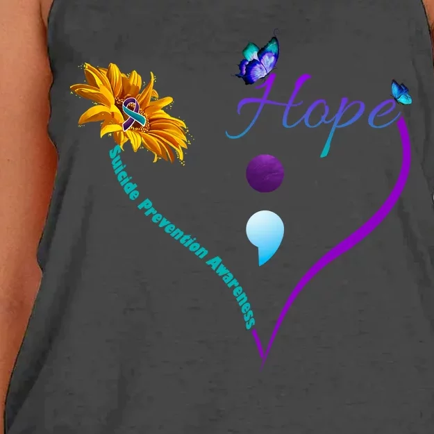 Suicide Prevention Awareness Floral Heart Women's Knotted Racerback Tank