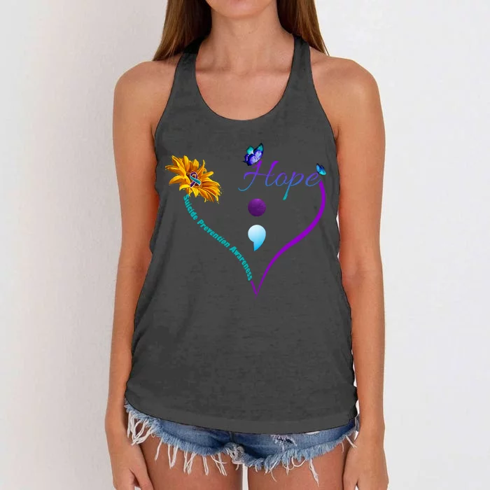 Suicide Prevention Awareness Floral Heart Women's Knotted Racerback Tank