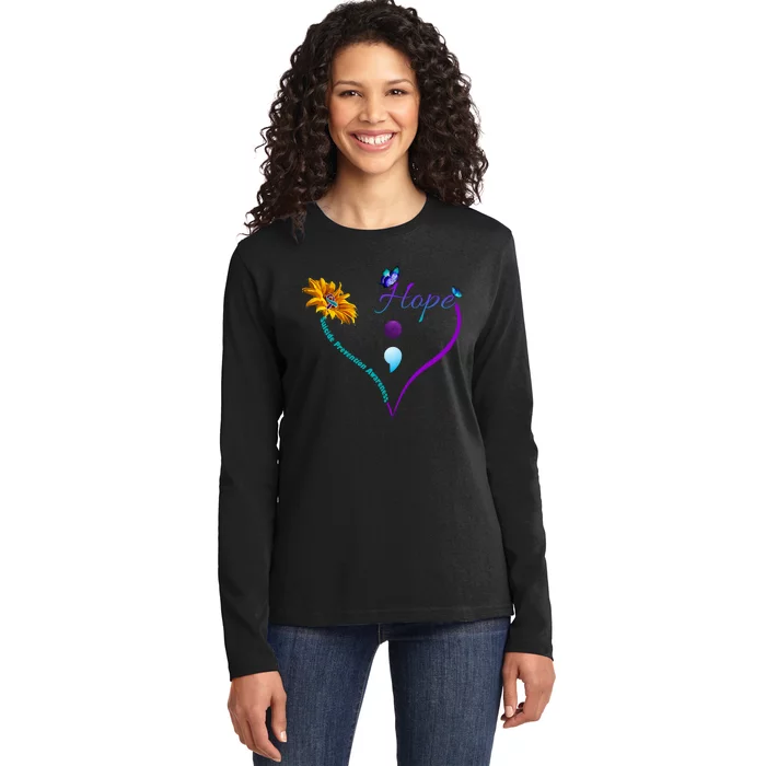 Suicide Prevention Awareness Floral Heart Ladies Long Sleeve Shirt