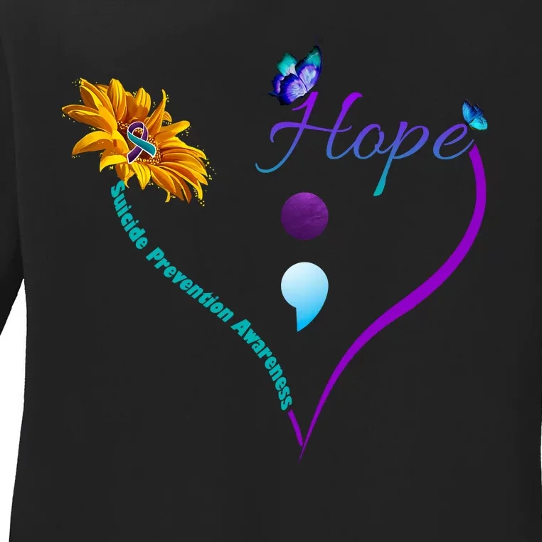 Suicide Prevention Awareness Floral Heart Ladies Long Sleeve Shirt