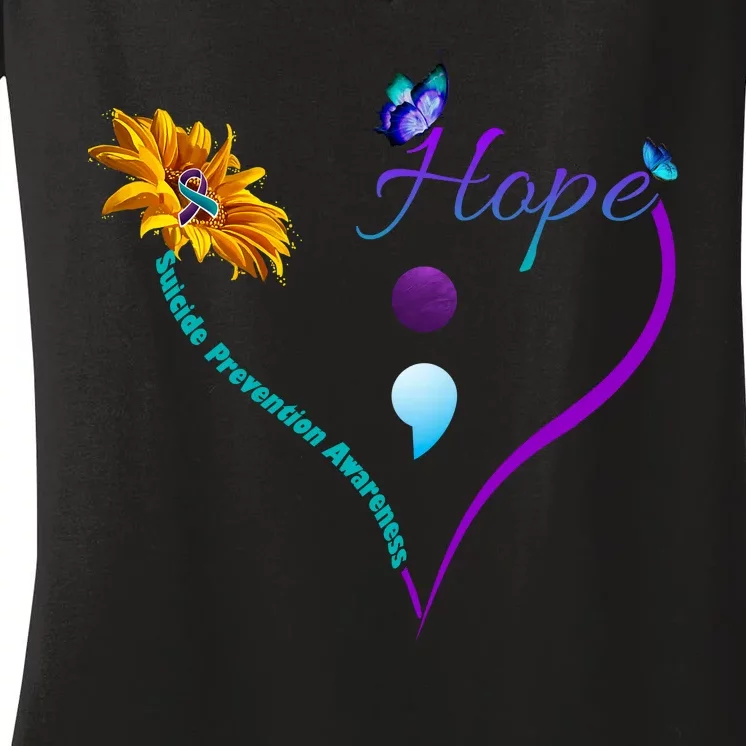 Suicide Prevention Awareness Floral Heart Women's V-Neck T-Shirt