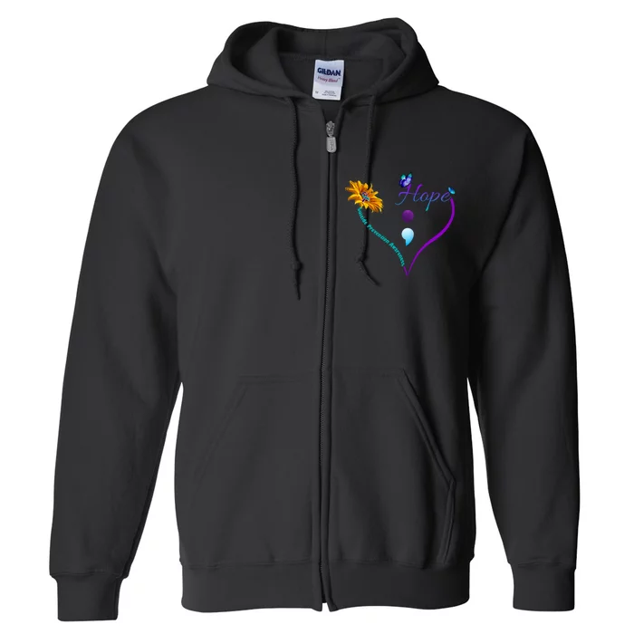 Suicide Prevention Awareness Floral Heart Full Zip Hoodie